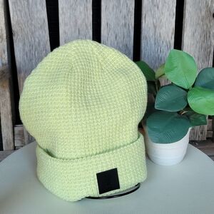 Free People Movement Fleece Lined Let's Race Lime Knit Beanie Chunky Rolled Cuff